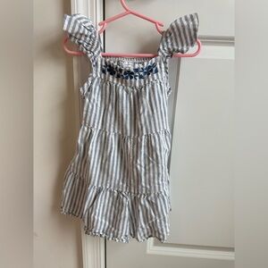 Carter's Blue and White Striped Toddler romper with Navy Embroidery